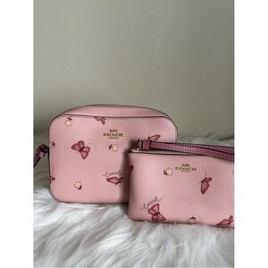 Coach Mini Camera Bag and Wristlet Set Pink Butterfly Floral Crossbody 2971